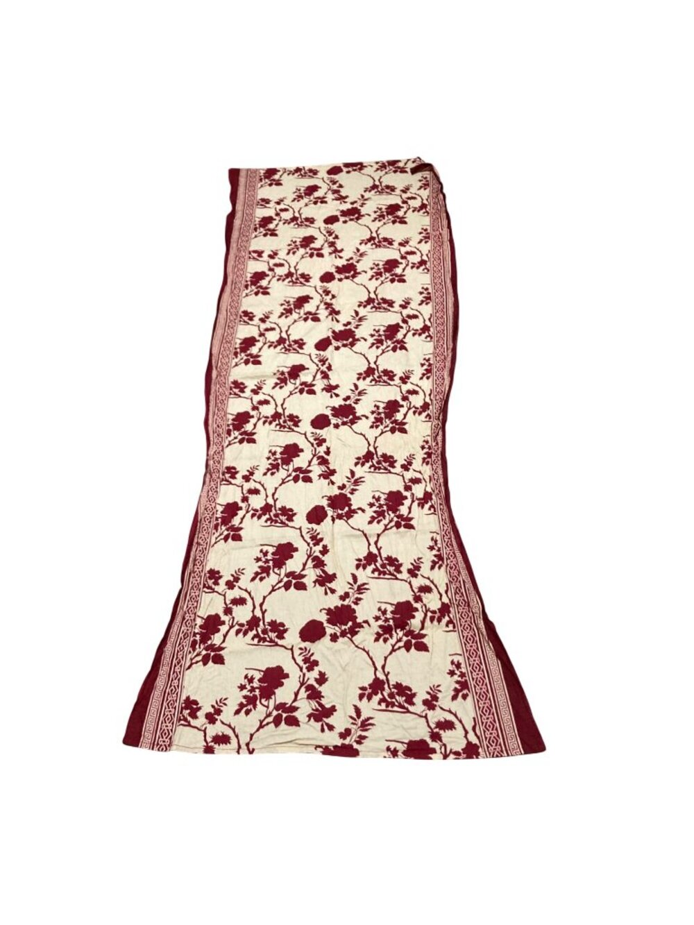 Lightweight Burgundy And Off-White Floral Table Runner